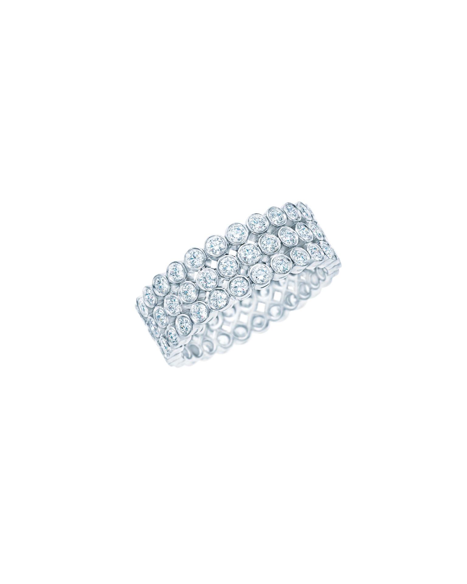 Tiffany Jazz ring with three rows of diamonds in platinum from £7,900.