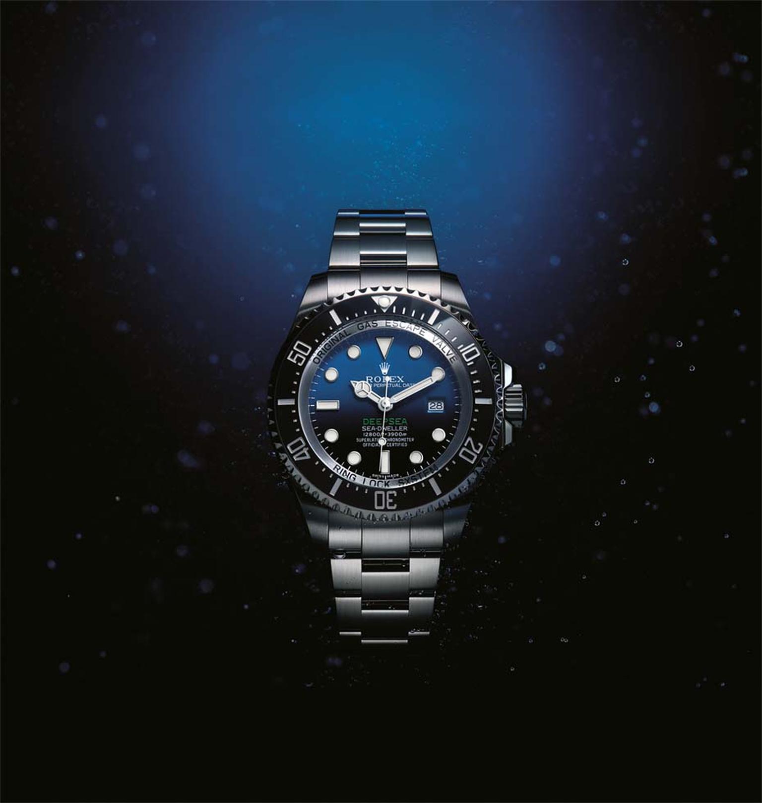 Equipped with an innovative Chromalight display that lights up the depths with a long-lasting blue glow, the Rolex 44mm Deepsea Sea-Dweller watch also features the hallmark Rolex safety valve, which acts as a miniature decompression chamber for the watch.