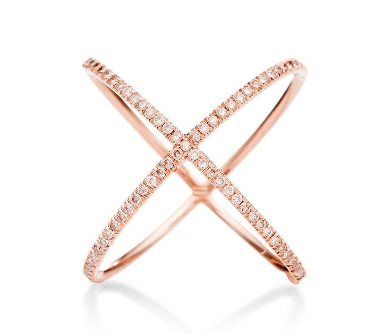Eva Fehren "X" ring in rose gold with fancy pink pavé-set diamonds. Exclusive to Moda Operandi ($8,695).