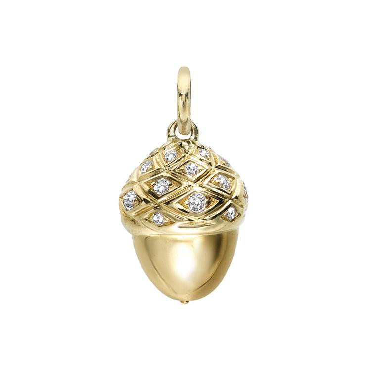 Asprey gold Acorn charm with diamonds (£2,900) from the Woodland jewellery collection, created in collaboration with Shaun Leane.
