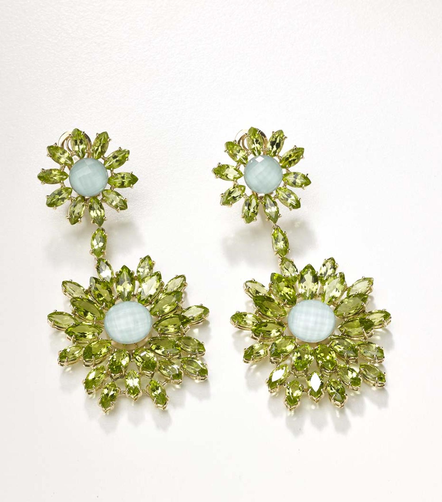 One-of-a-kind Meissen earrings with ice green porcelain and peridots from the Haute Couture collection.