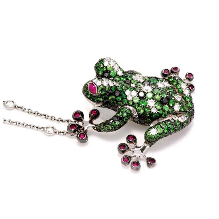 Gismondi Frog pendant with diamonds, rubies and tzavorites.