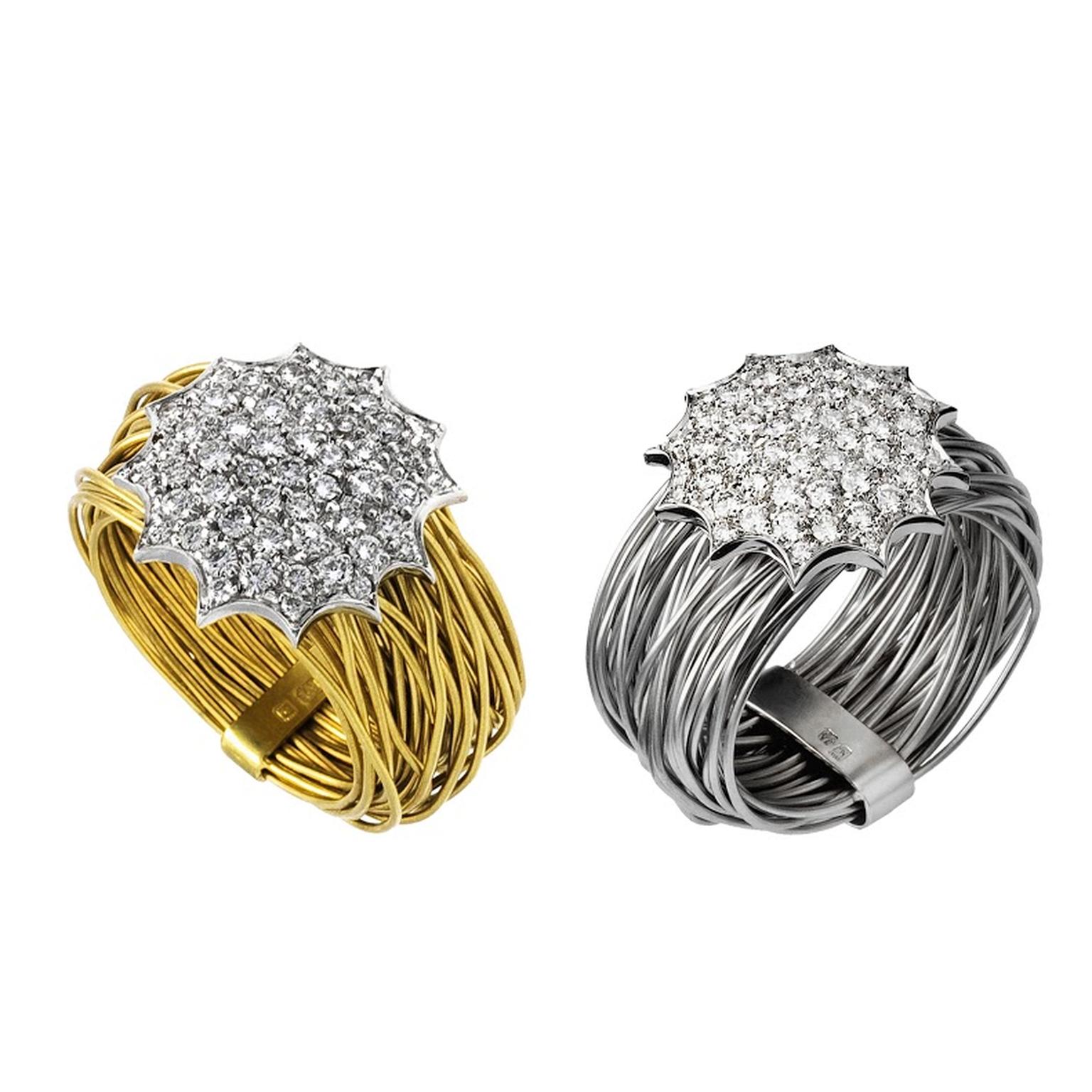 Mimata Nest rings in in yellow and white gold with diamonds, from the Stars collection.