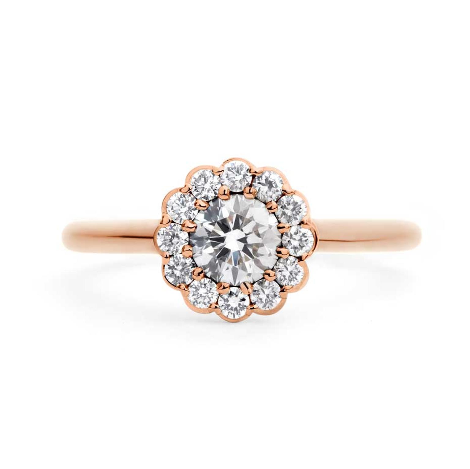 British jeweller Andrew Geoghegan's Cannelé Twist rose gold engagement ring has a vintage feel.