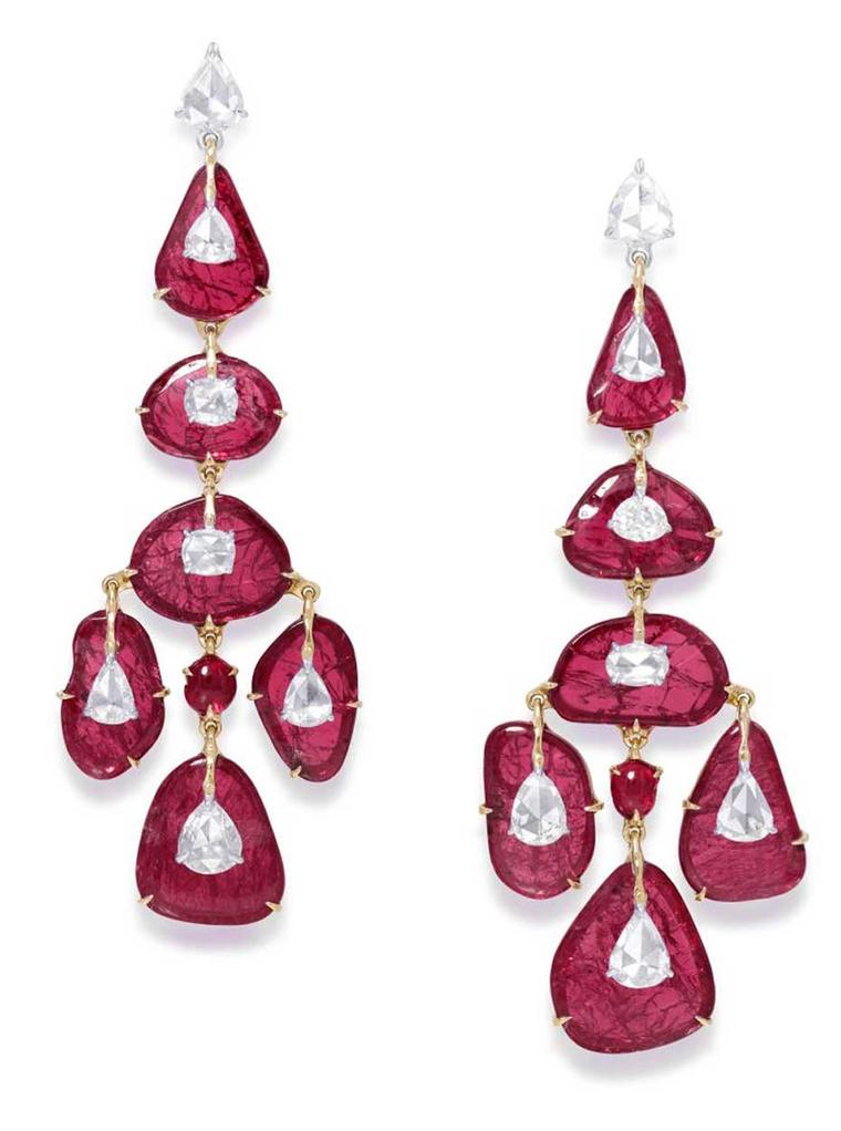 Ruby earrings in pink and white gold with diaminds from the Glenn Spiro G London collection.