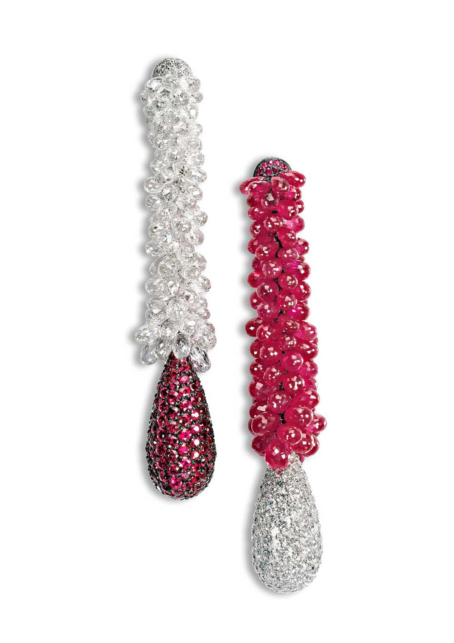 de GRISOGONO Boucles d’Orielle high jewellery white diamond and ruby earrings.