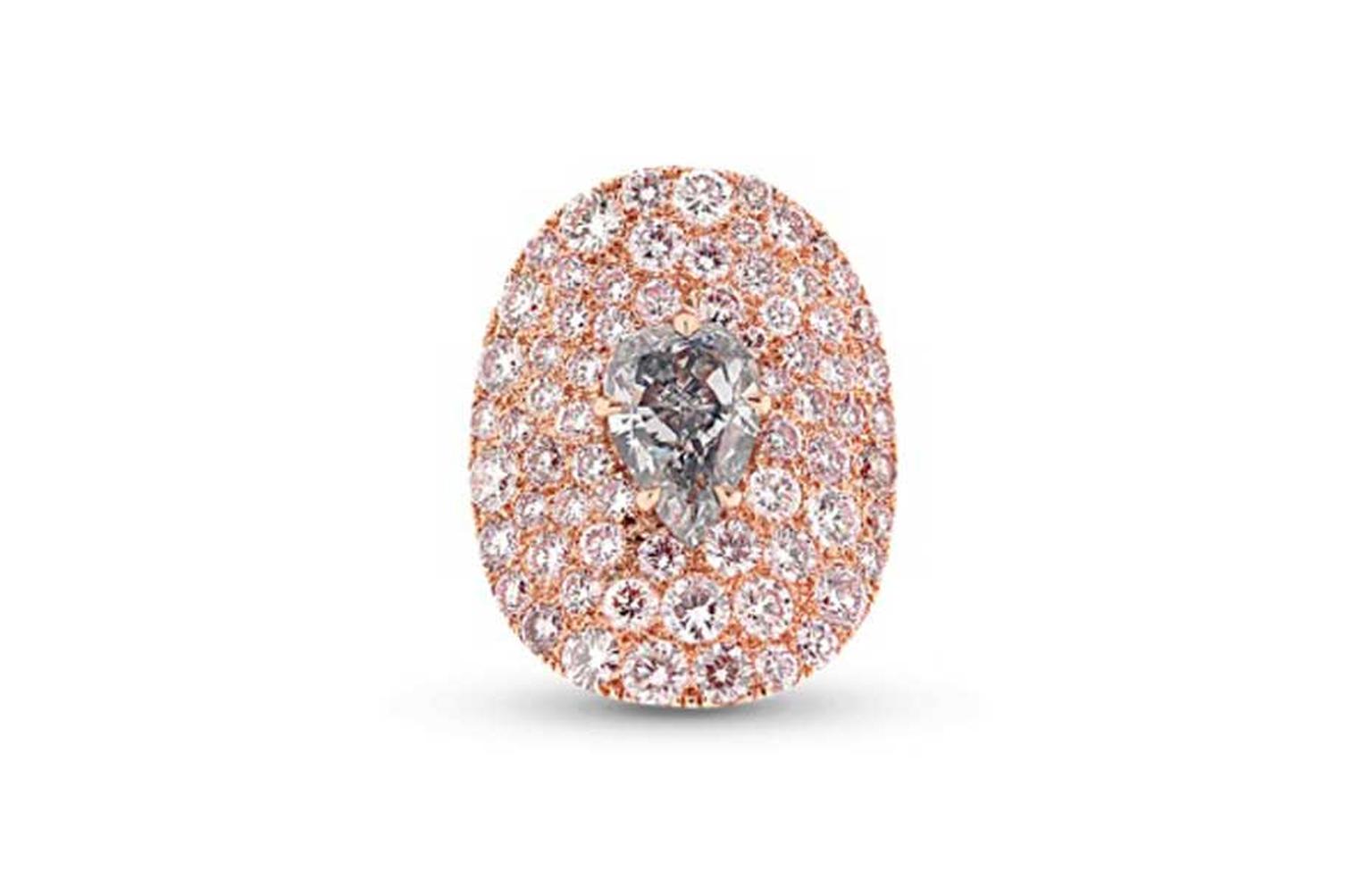 This Star Diamond "The Tear of Paris" ring is set with a rare grey blue diamond set amongst a sea of Fancy pink diamonds.