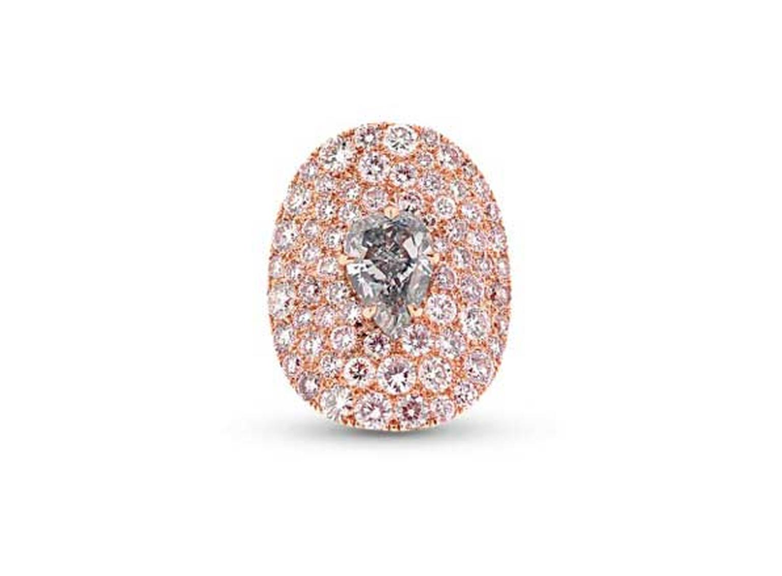 Star Diamond "The Tear of Paris" ring set with a rare grey blue diamond set amongst a sea of Fancy pink diamonds.