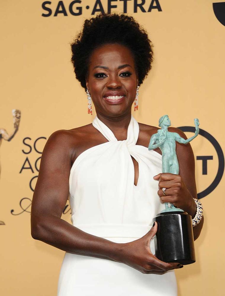 Viola Davis, who won the award for Outstanding Performance by a Female Actor in a Drama Series, also wore Van Cleef & Arpels jewelry on the red carpet. (Jason LaVeris/FilmMagic).
