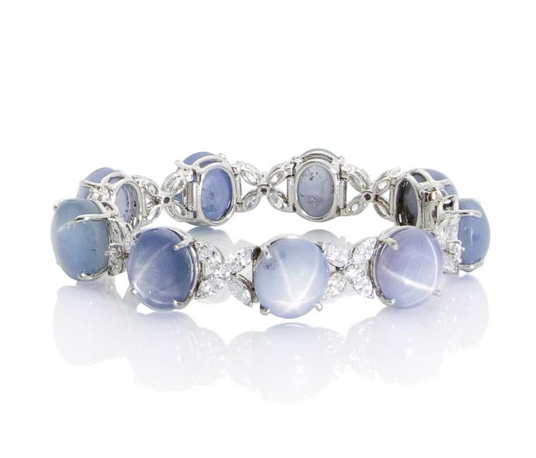 Oscar Heyman star sapphire bracelet in platinum with diamonds.