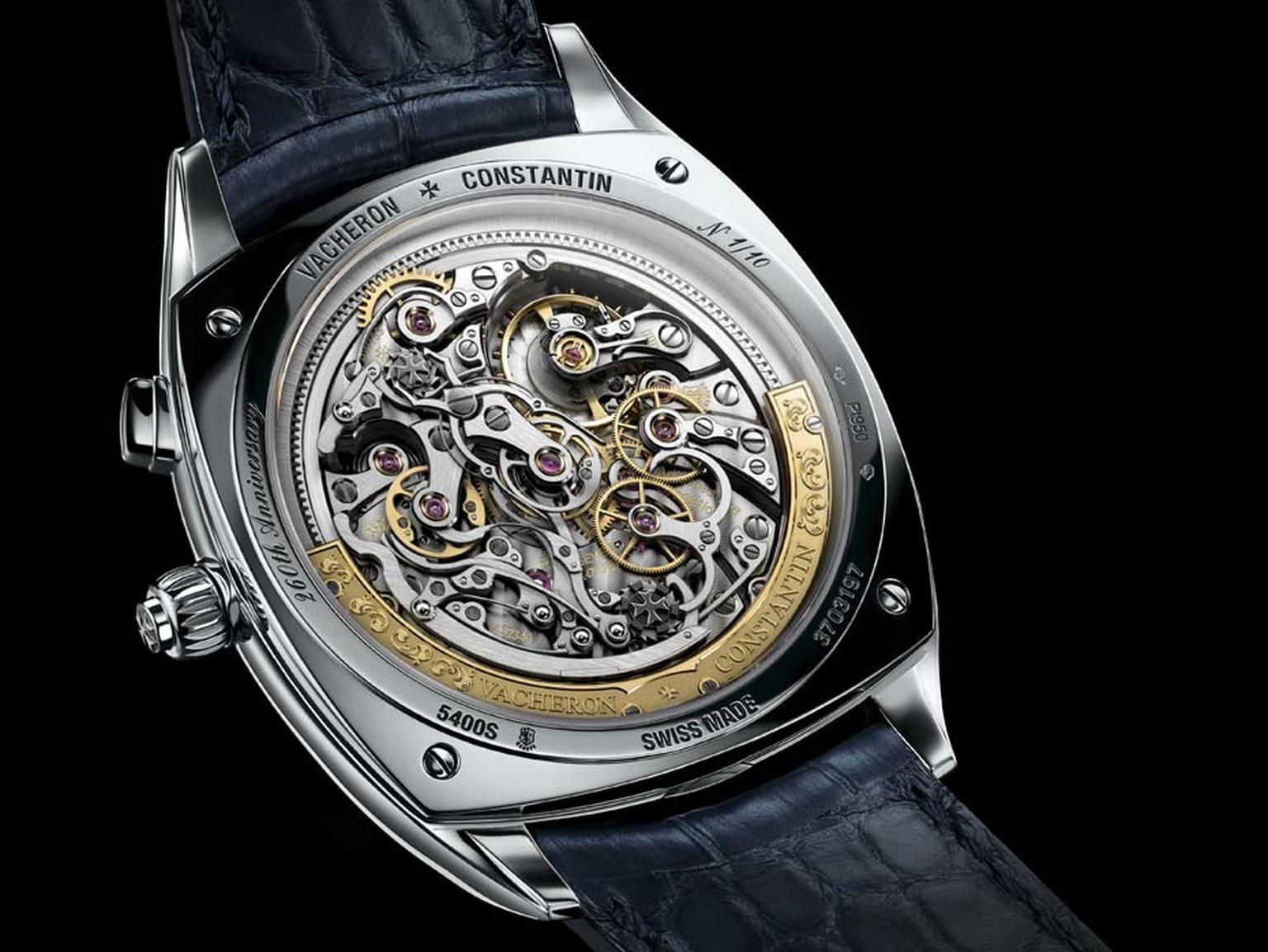 The ultra-thin chronograph features a gold peripheral rotor hand-engraved with a 260th anniversary pattern.