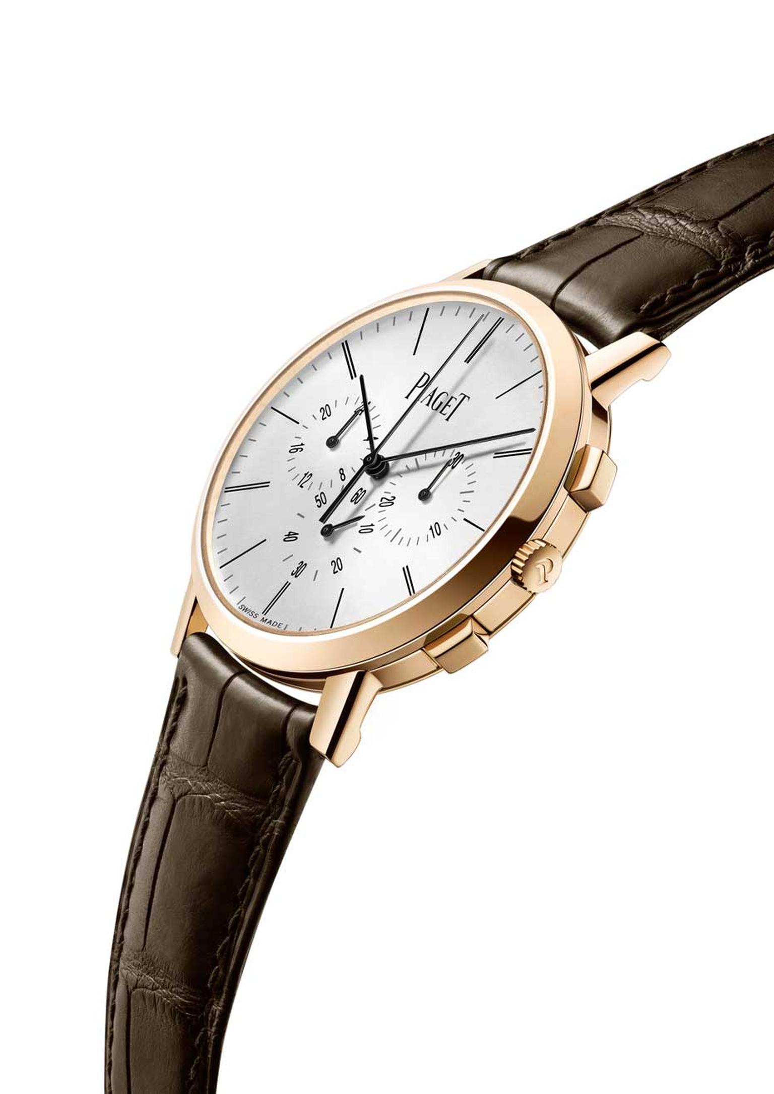 Piaget has gained a reputation for its record-breaking, ultra-thin movements and elegant watches since 1956. This year the Piaget Altiplano Chronograph has just smashed two new records as the world's thinnest hand-wound flyback chronograph movement - at j