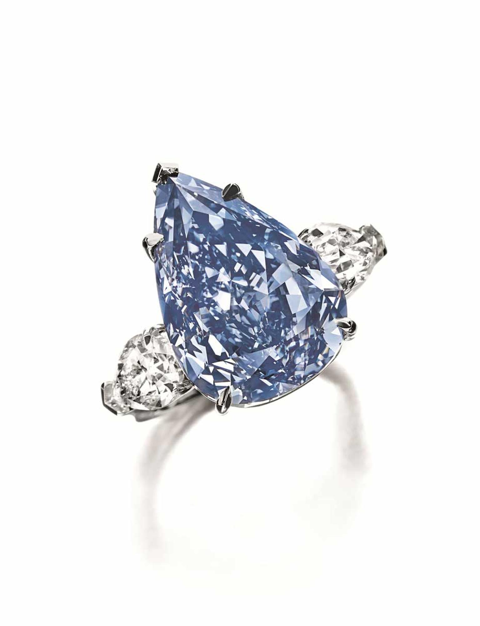 Weighing in at 13.22ct, the flawless, Fancy Vivid blue diamond fetched a staggering $1.79m per carat.