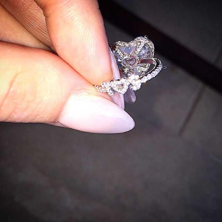 A bespoke design made especially for Lady Gaga, whose birth name is Stefani, boyfriend Taylor Kinney and Hollywood jewellery designer Lorraine Schwartz planned a surprise on the reverse of the ring: the letters "TS" spelled out in diamonds on the band. Im