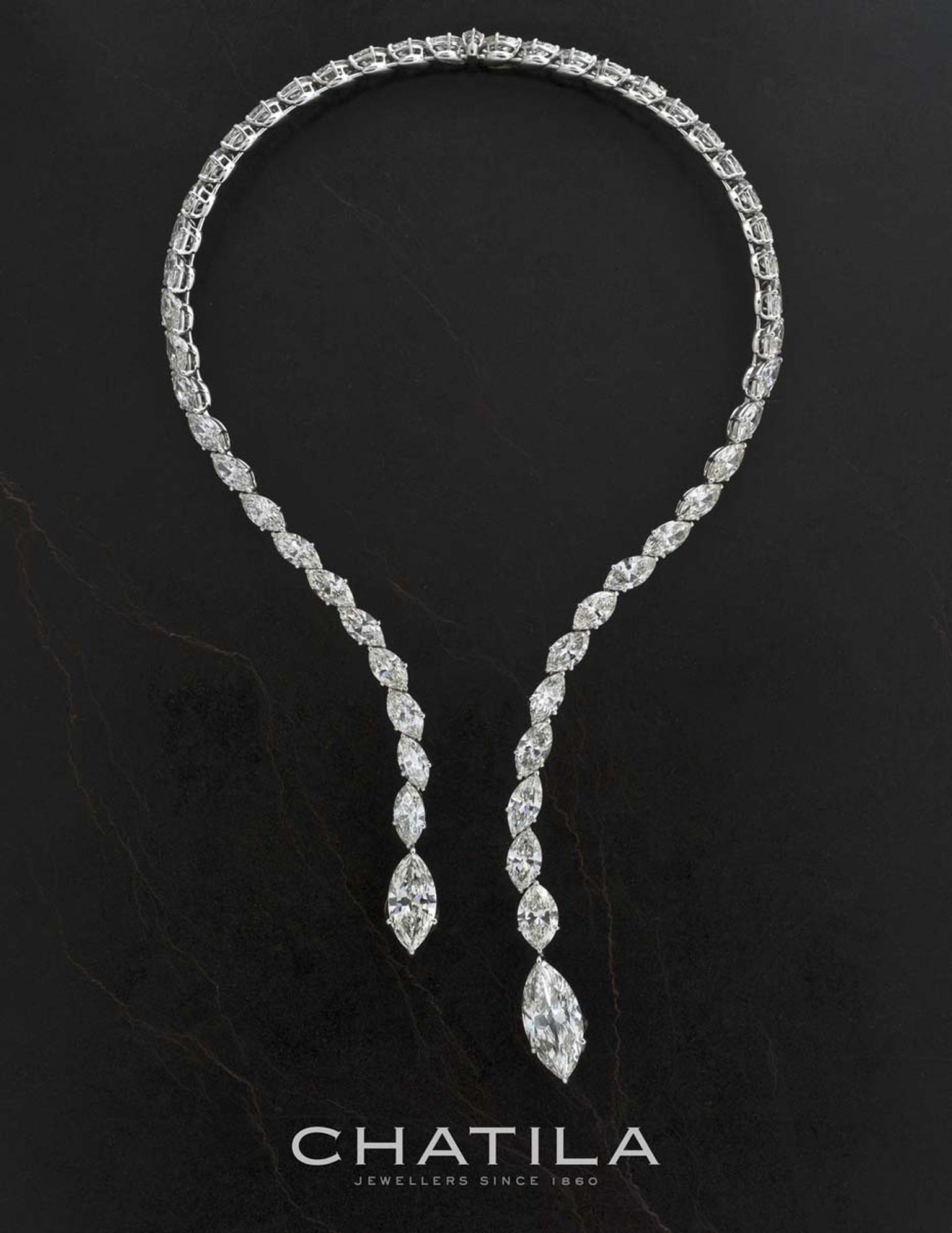 Also on display at DJWE will be this diamond necklace from Chatila set with 53 marquise-cut diamonds weighing 74.27ct.