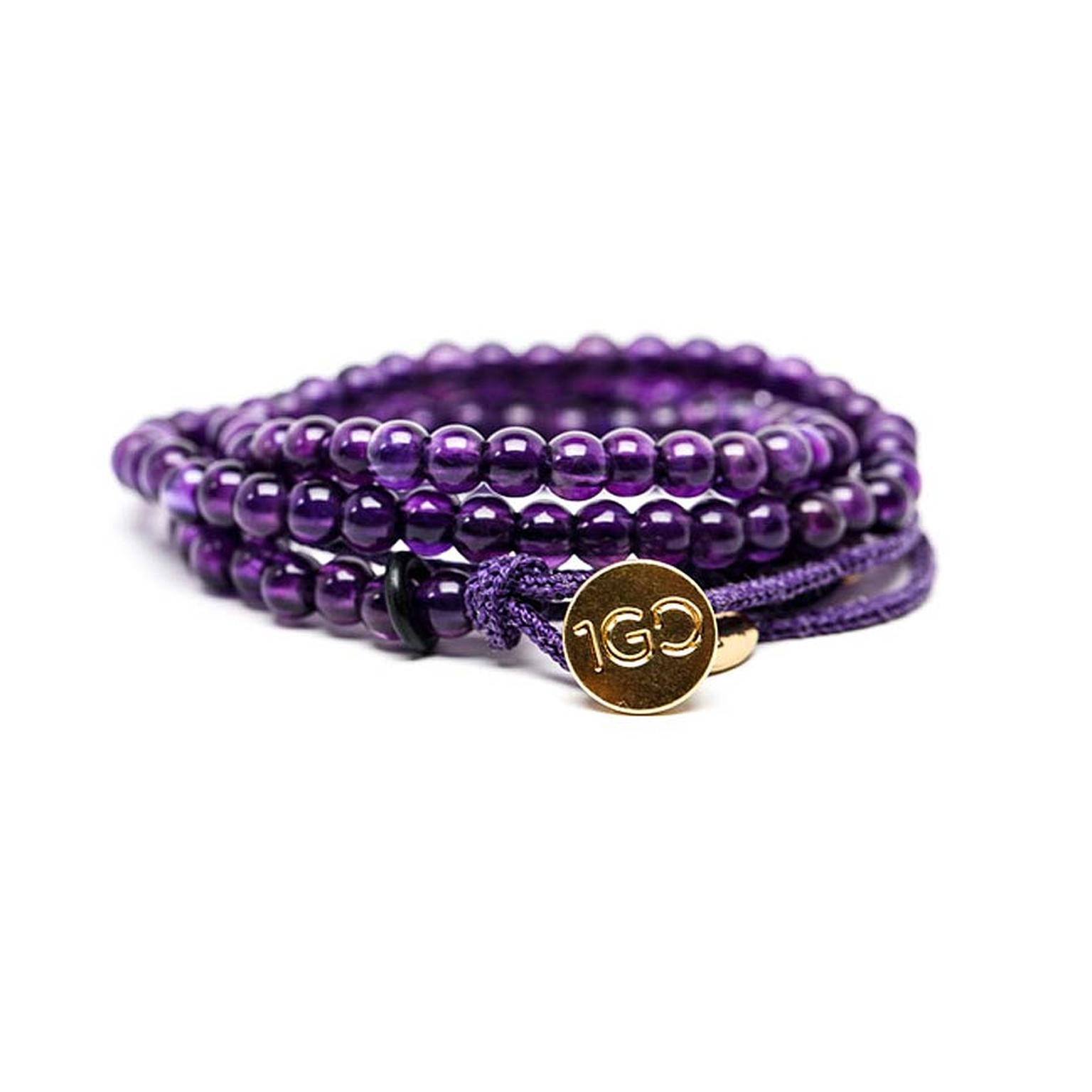Gemfields limited edition 100 Good Deeds amethyst bracelet featuring ethically mined amethyst beads from Gemfields' mine in Zambia. $475.