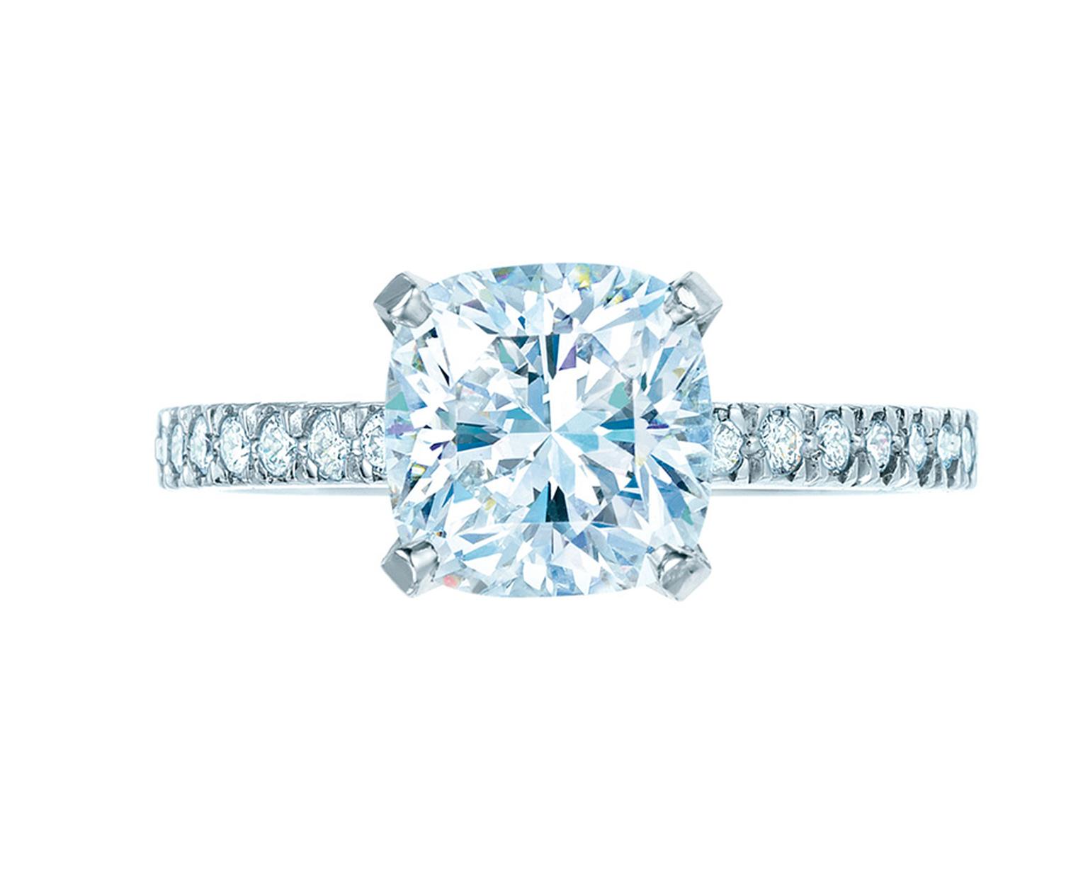 Tiffany & Co. showcases its signature Novo cut in this stunning diamond engagement ring.