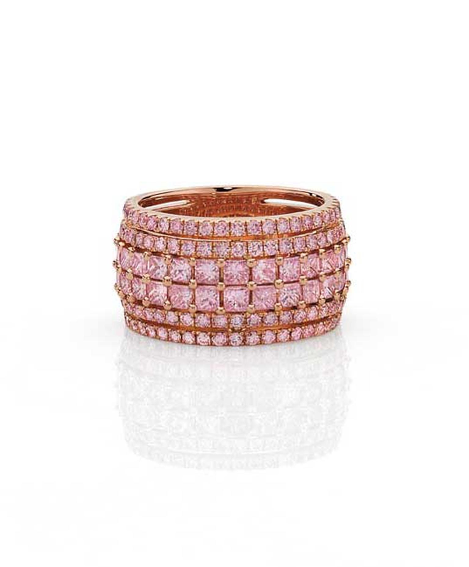 Cerrone pink diamond ring in rose gold, set with princess cut and round brilliant Argyle pink diamonds, available at www.cerrone.com.au.