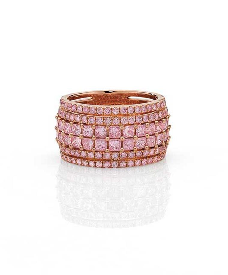 Cerrone pink diamond ring in rose gold, set with princess cut and round brilliant Argyle pink diamonds, available at www.cerrone.com.au.