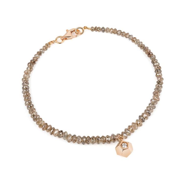 Ornella Lannuzzi 'Rock It' charm bracelet, with diamond beads and two brilliant cut diamonds set in rose gold.