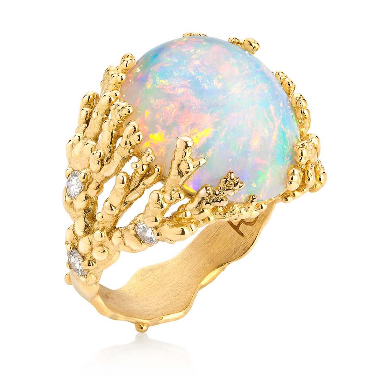 Ornella Iannuzzi "Coral Atoll" ring, featuring an Ethiopian Wello Opal set in gold.