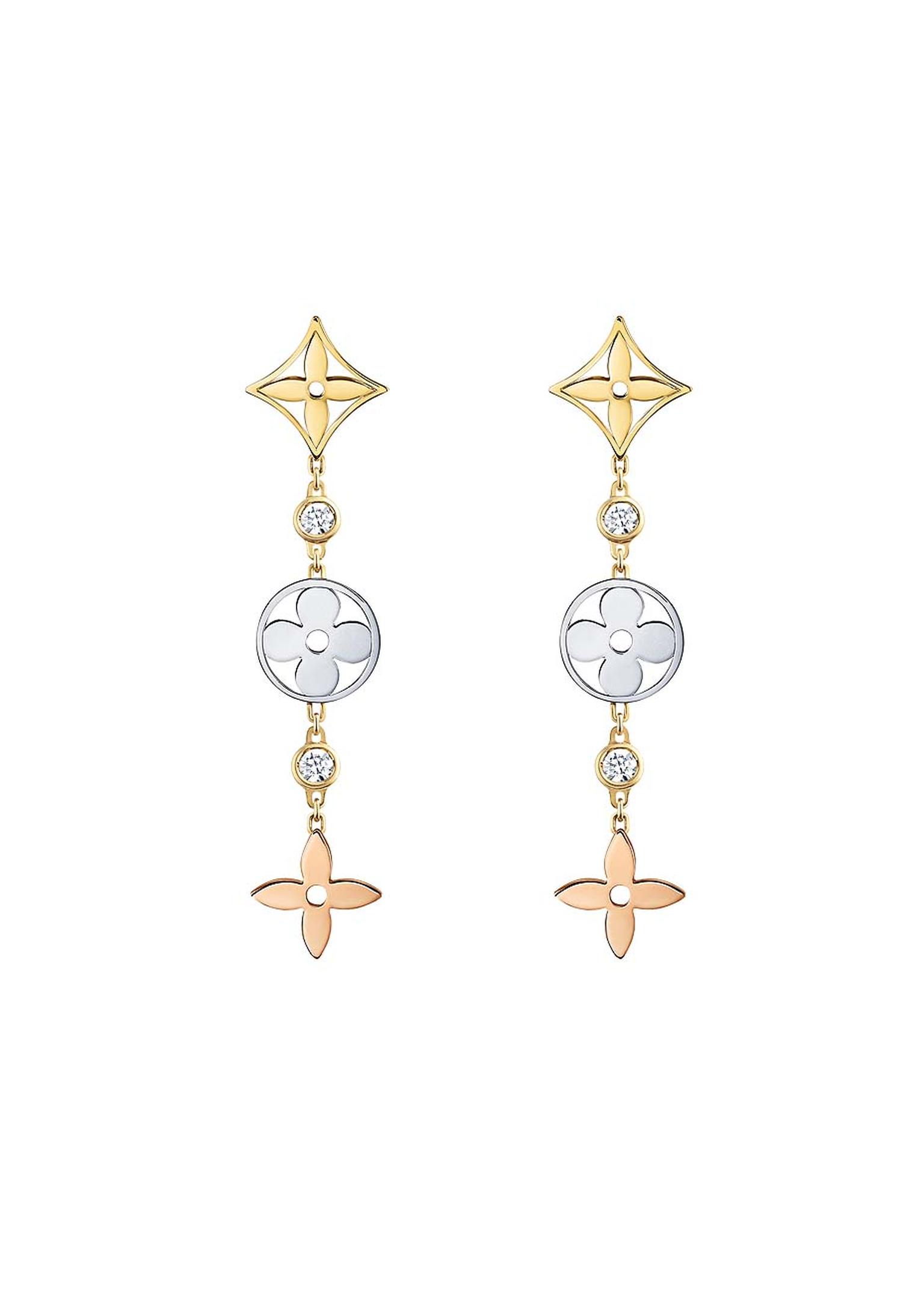 Louis Vuitton earrings in pink, yellow and white gold with diamonds from the new Monogram Idylle collection (£2,110).