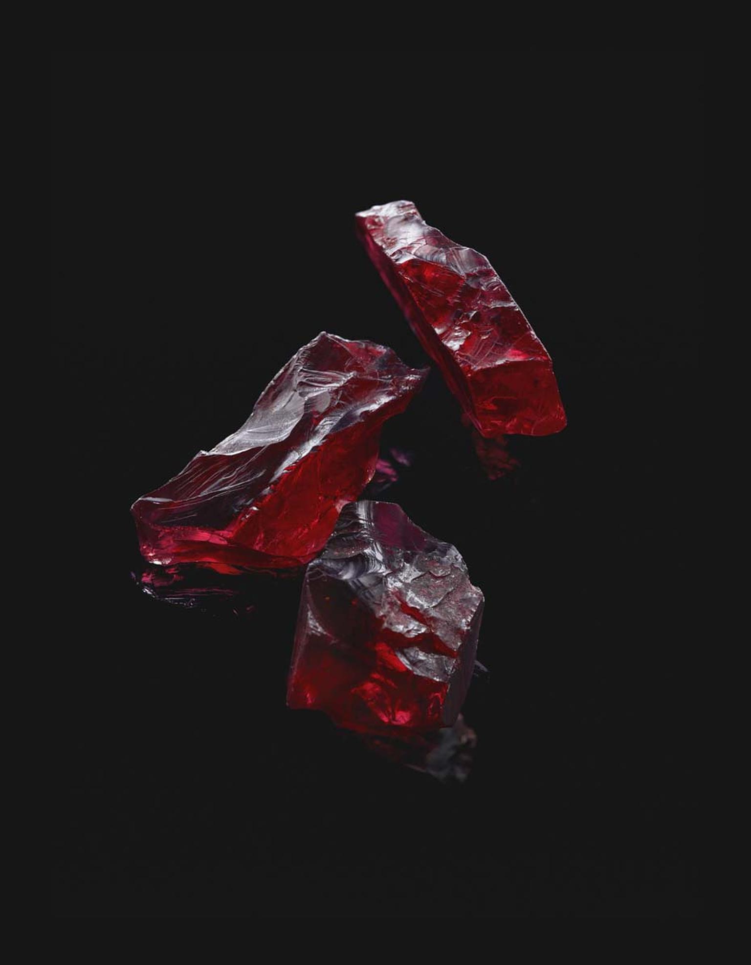 Gemfields production of African rubies in its Mozambique mine has enabled production of some stunning ruby jewellery, when the rough-cut gemstones, like these, are polished into beautiful jewels.