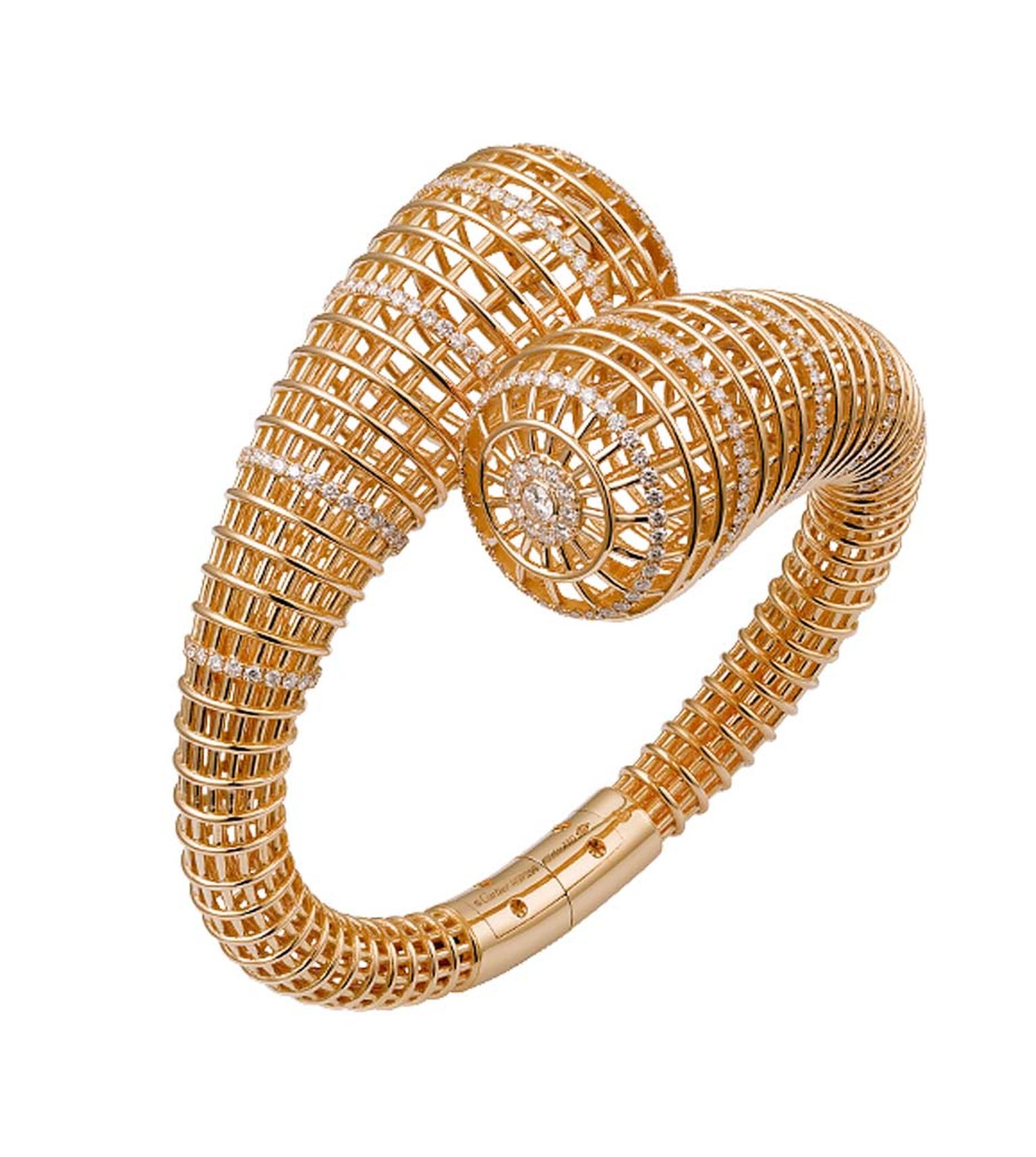 This exquisite latticed gold and diamond bracelet from the new collection of Paris Nouvelle Vague jewels from Cartier was inspired by the rippling waters and bridges that span the Seine.