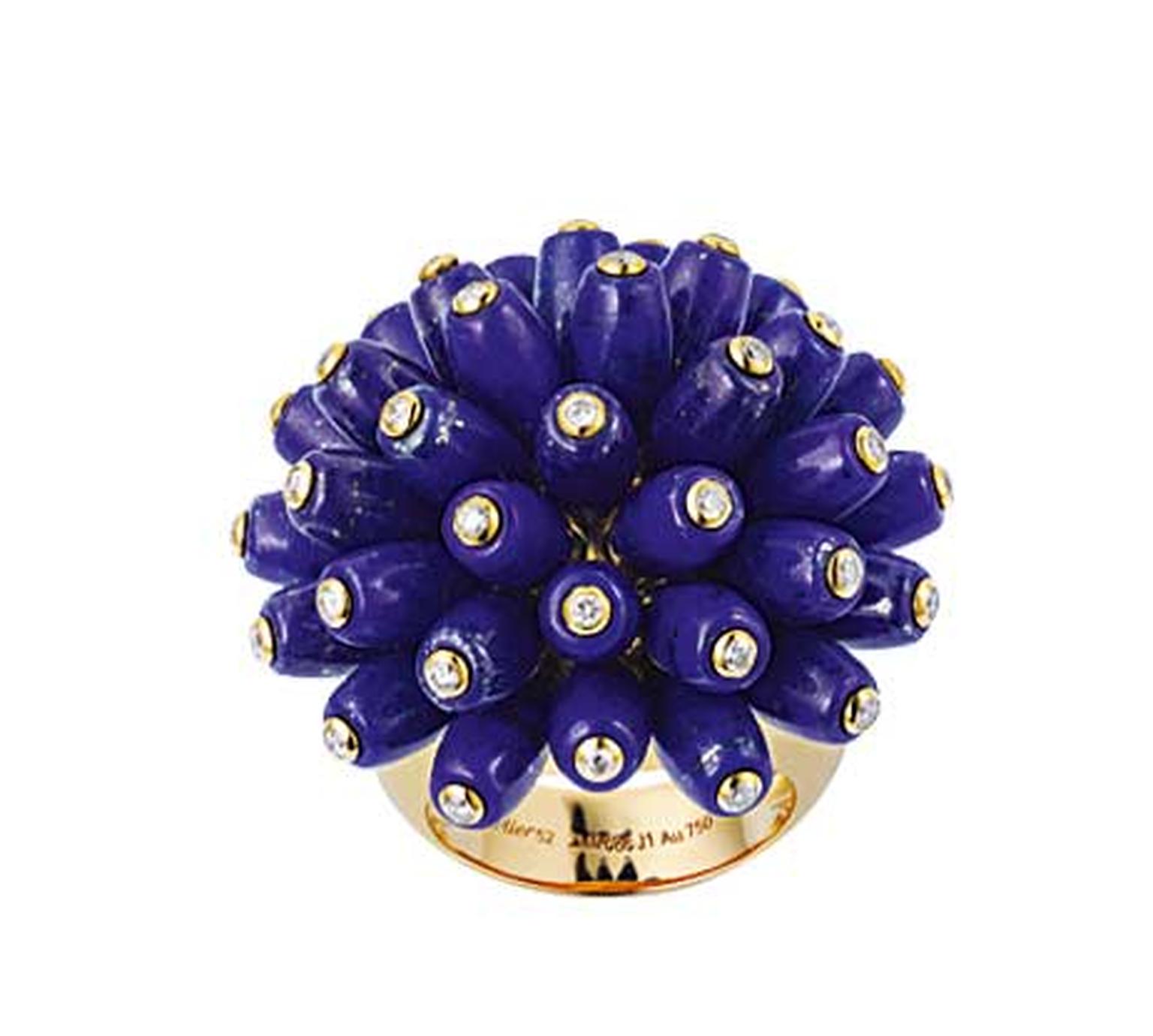 The unique design of this Cartier ring, with its lapis lazuli tubes dotted with diamonds that writhe and wriggle, brings Cartier jewellery bang into the 21st century.