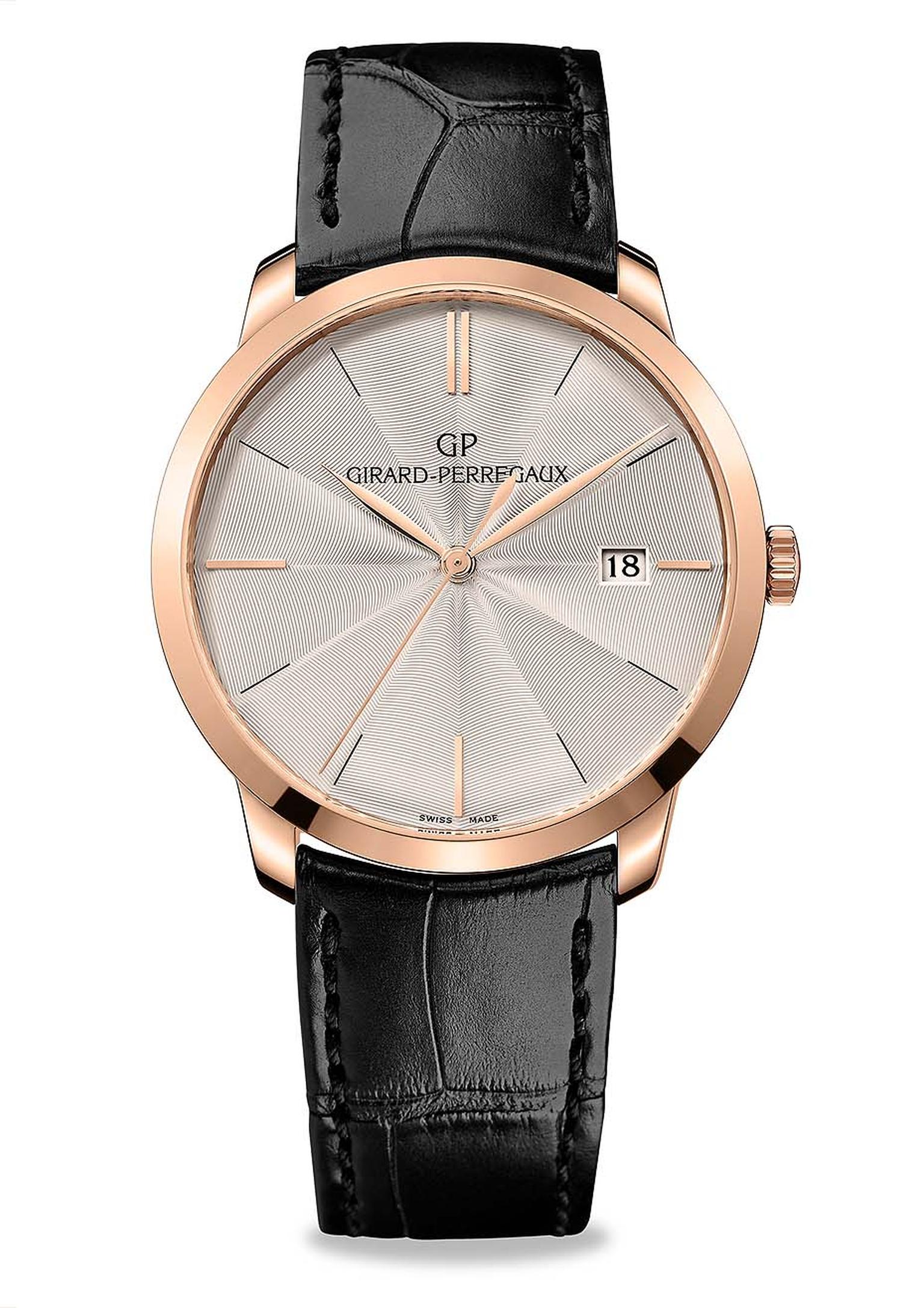 The new 1966 model from Girard-Perregaux watches, with a guilloché dial, comes in a 38mm rose gold case and beats to an in-house automatic GP calibre.