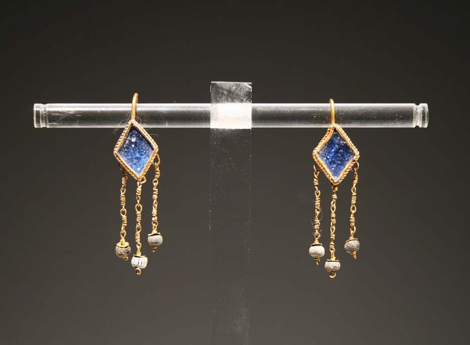 Antiquities dealer Jean-David Kahn, whose sculptures can sell for seven figures, is selling several lovely, affordable jewels at TEFAF, among them a pair of Roman blue glass, angle earrings made between the 1st and 3rd centuries AD at €3,500.