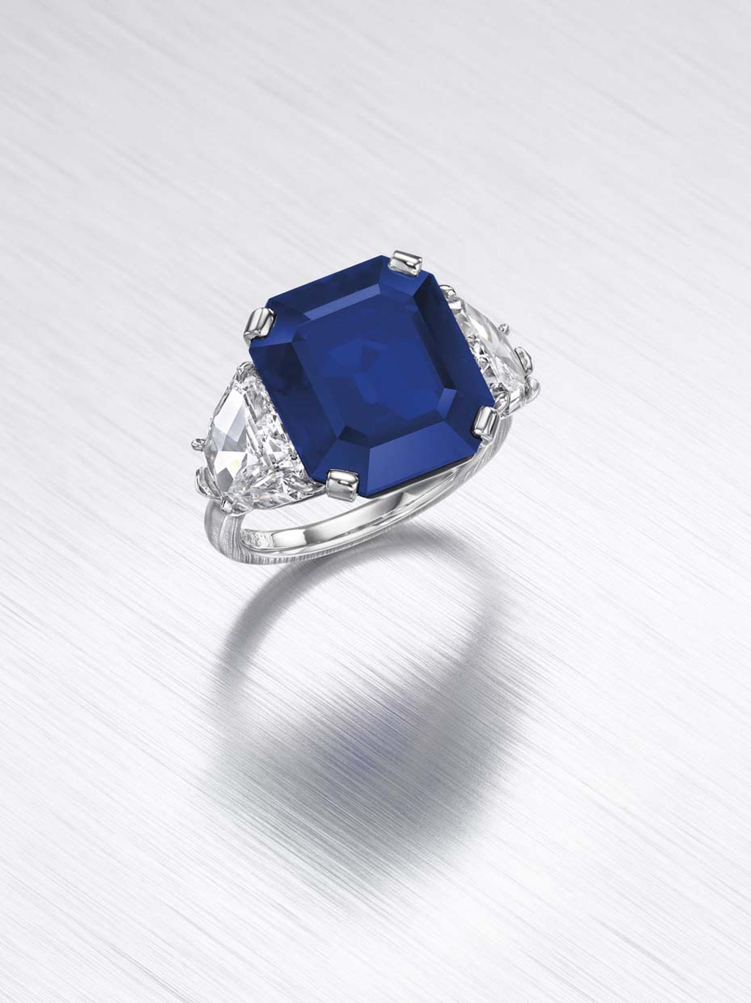 This wonderful, deep blue octagonal-cut Kashmir sapphire of 11.88 carats, set into a diamond ring, is among the 300 lots at Christie's Magnificent Jewels auction in New York.