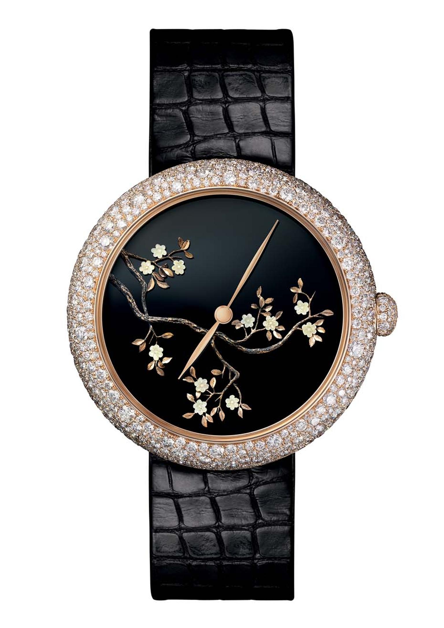 Chanel watches brings yet more insight into the personal spaces of Coco Chanel with this beige gold Coromandel inspired Mademoiselle Privé Décor ladies' watch featuring a floral motif, similar to those adorning the Chinese screens that graced the designer