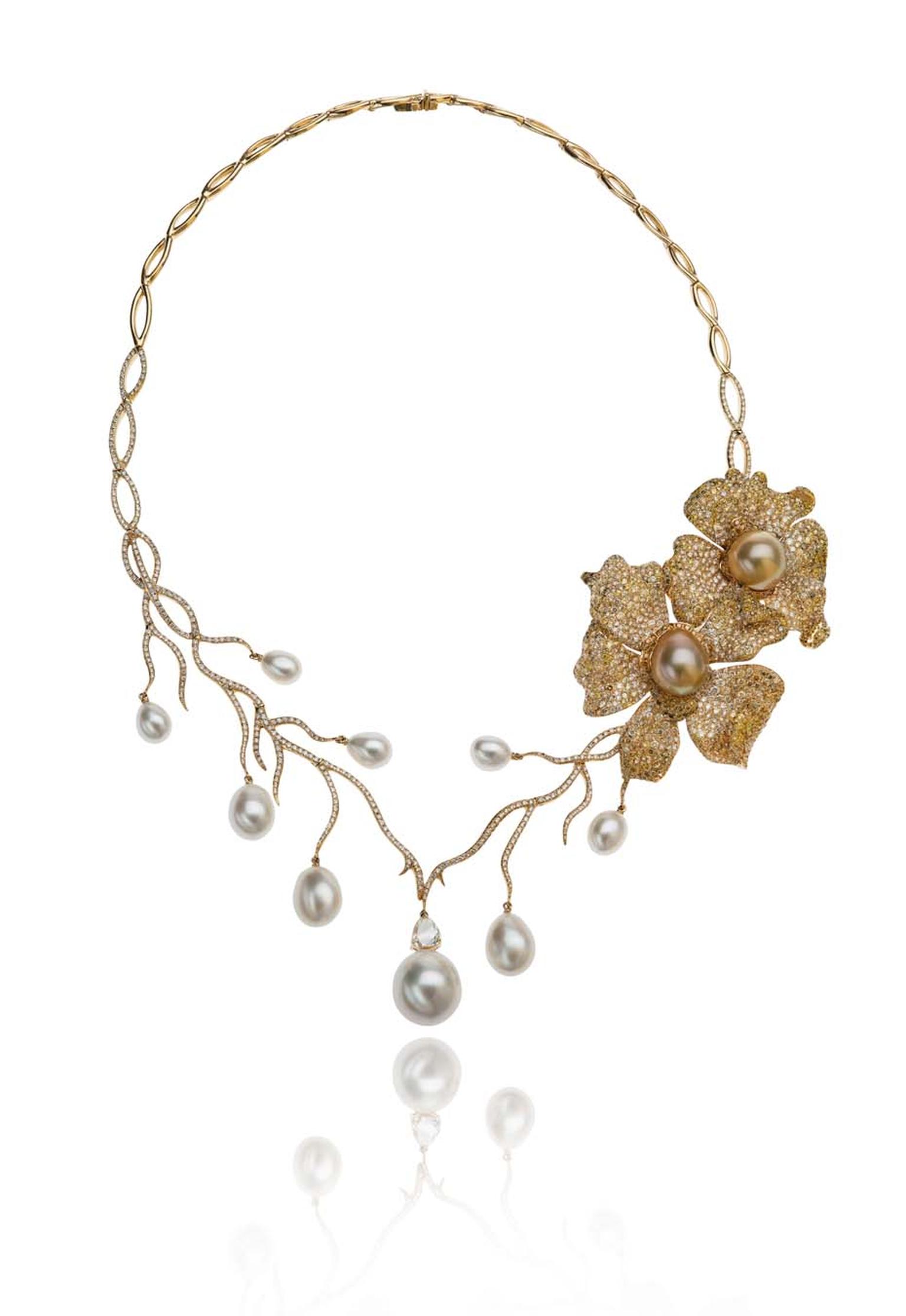 Autore's new Orchid collection, including this exquisite orange blossom pearl necklace, explores the intricate qualities of both South Sea pearls and native Australian Orchids, combining the individuality of two of nature's greatest treasures.