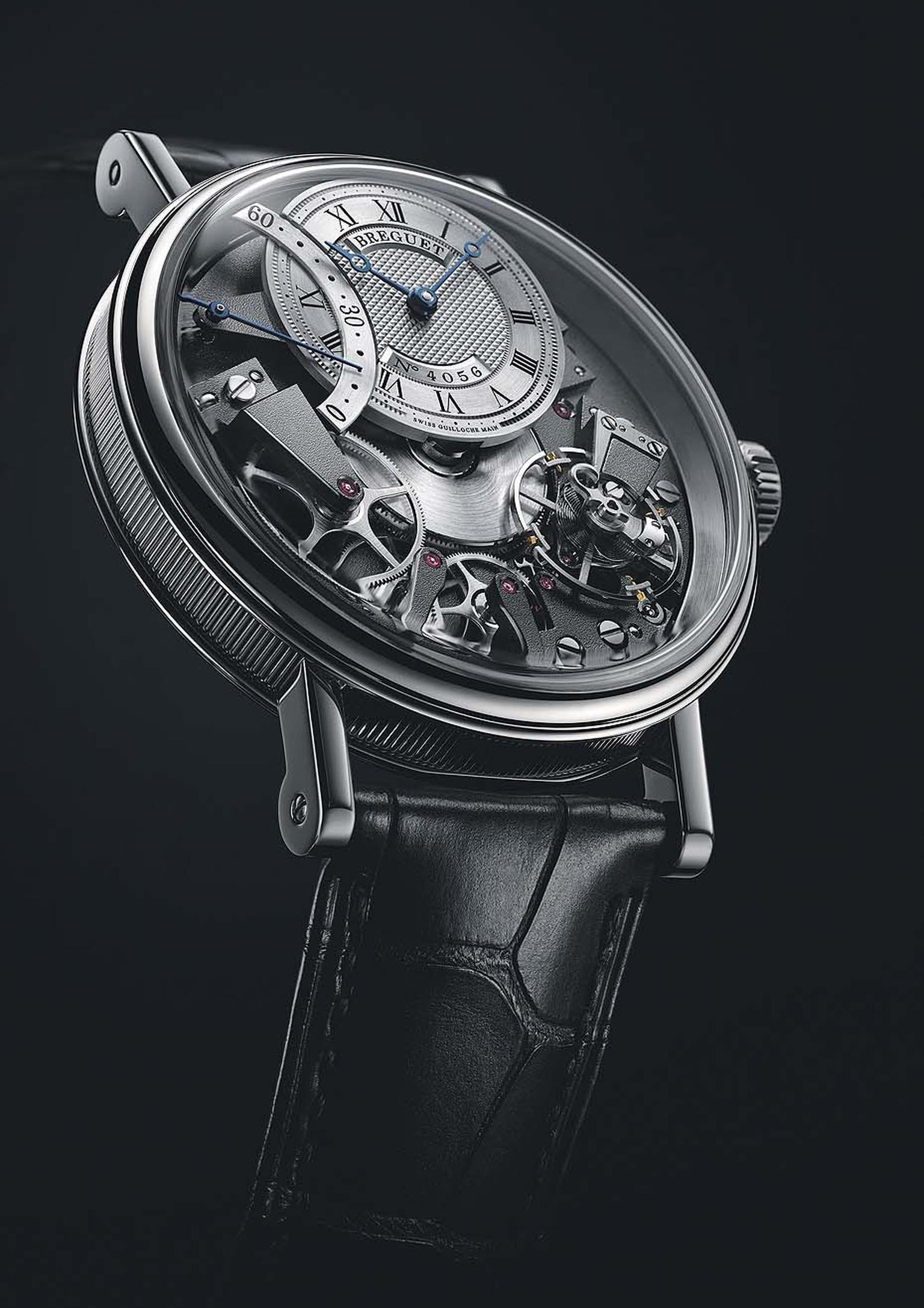 Breguet watches Tradition Automatique Seconde Rétrograde 7097 is inspired by Abraham-Louis Breguet's tact watches, which allowed the wearer to read the time by touch alone. With its openworked dial, nothing is left to the imagination, and the bridges, whe