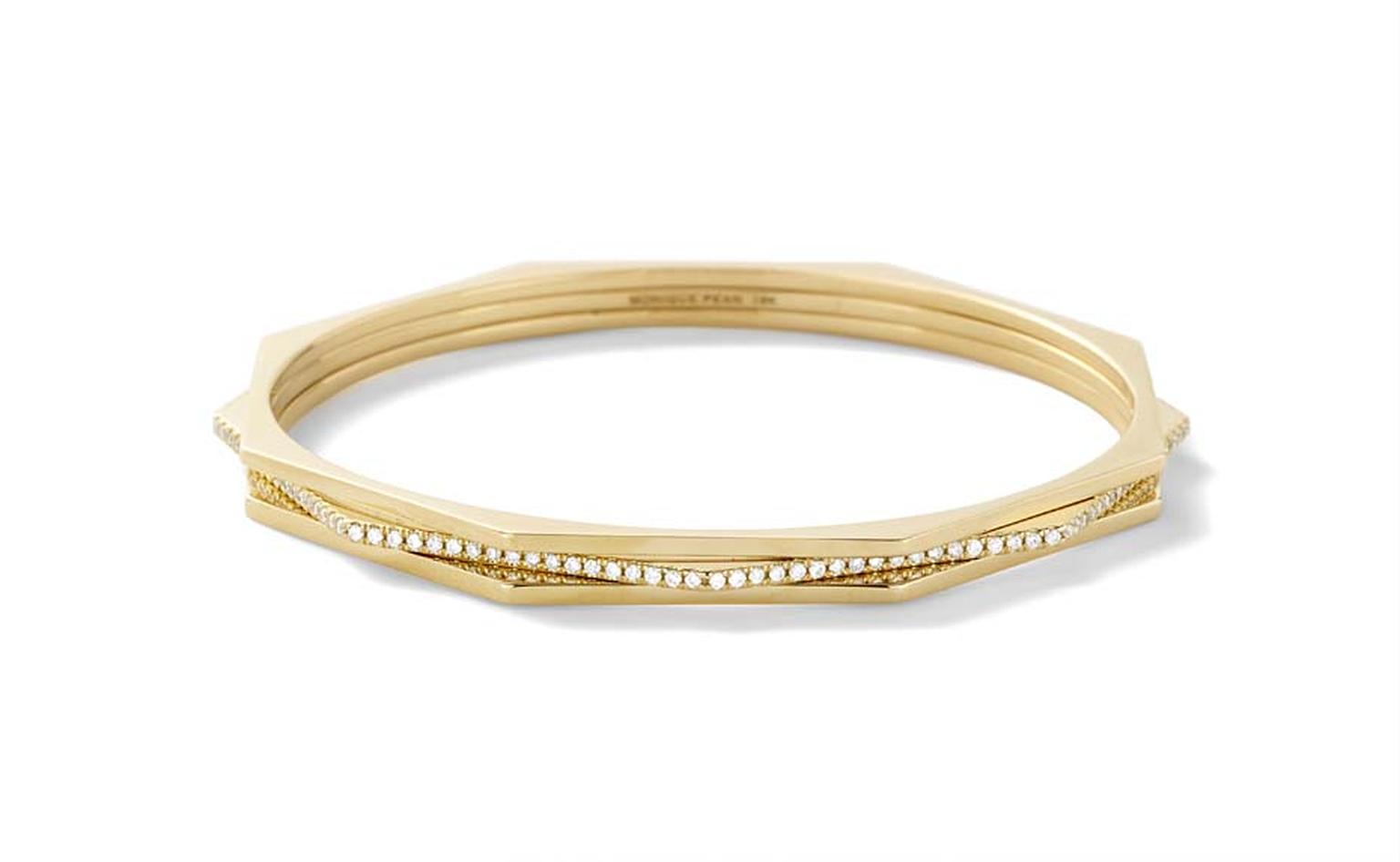 Hachi octagonal Monique Péan bangle with white diamond pavé, set in recycled yellow gold.