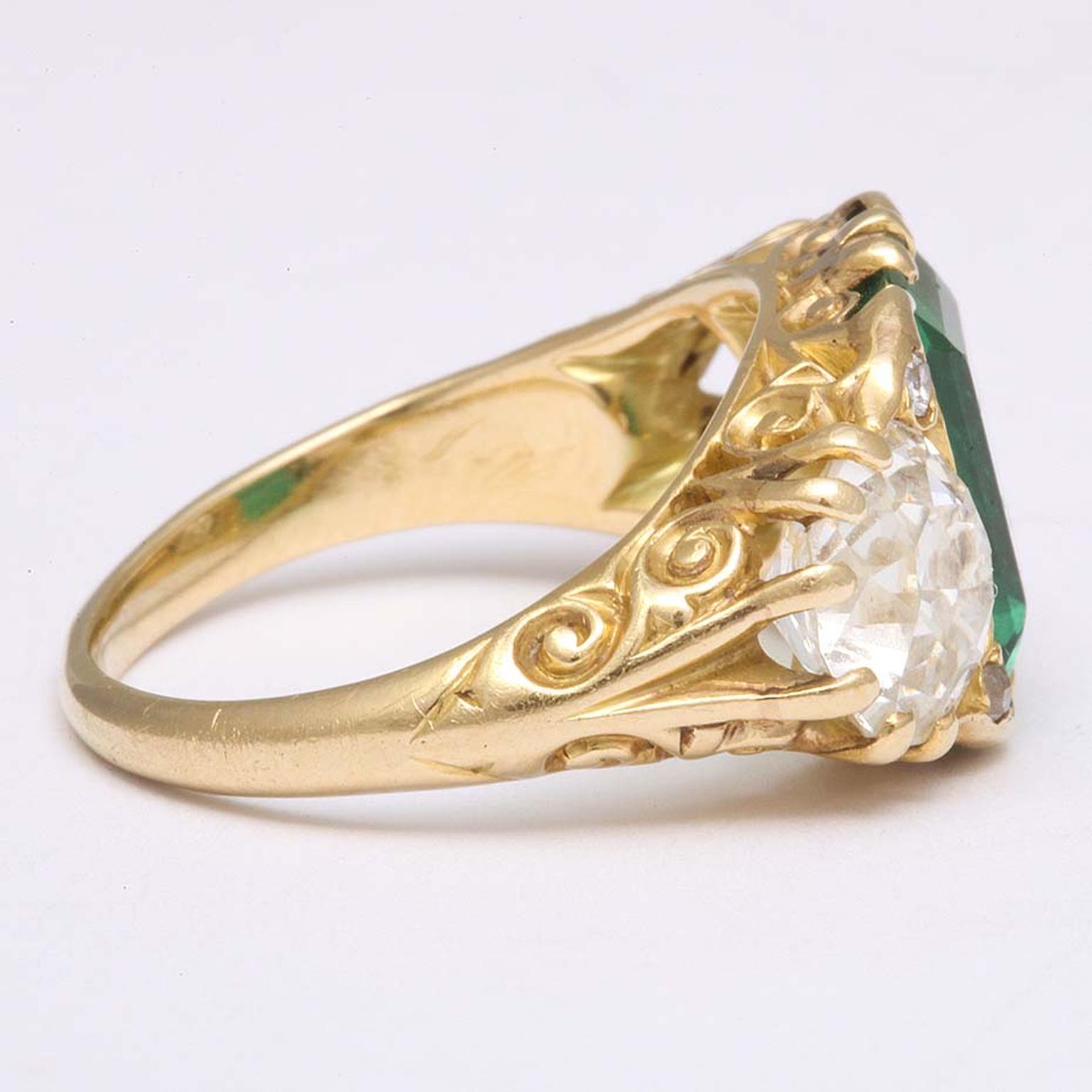 A side view of A La Vieille Russie's Victorian engagement ring in gold, which dates from around 1890.