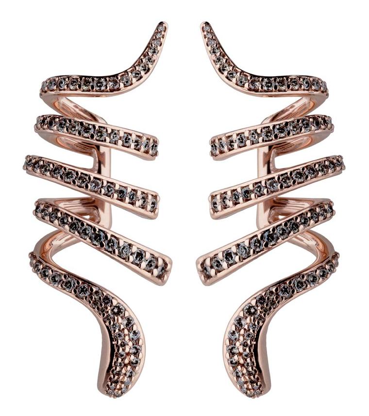 Damiani snake earrings in pink gold with black diamonds, from the new Eden collection.