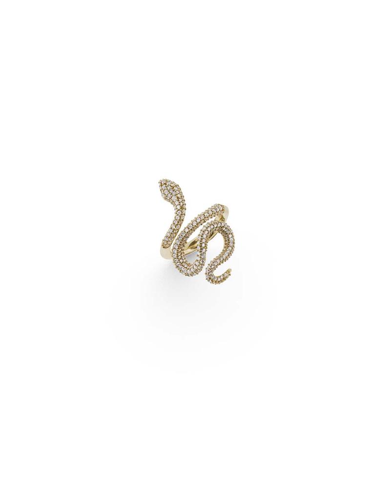 Ole Lynggaard snakes ring in 18ct yellow gold with pave diamonds.