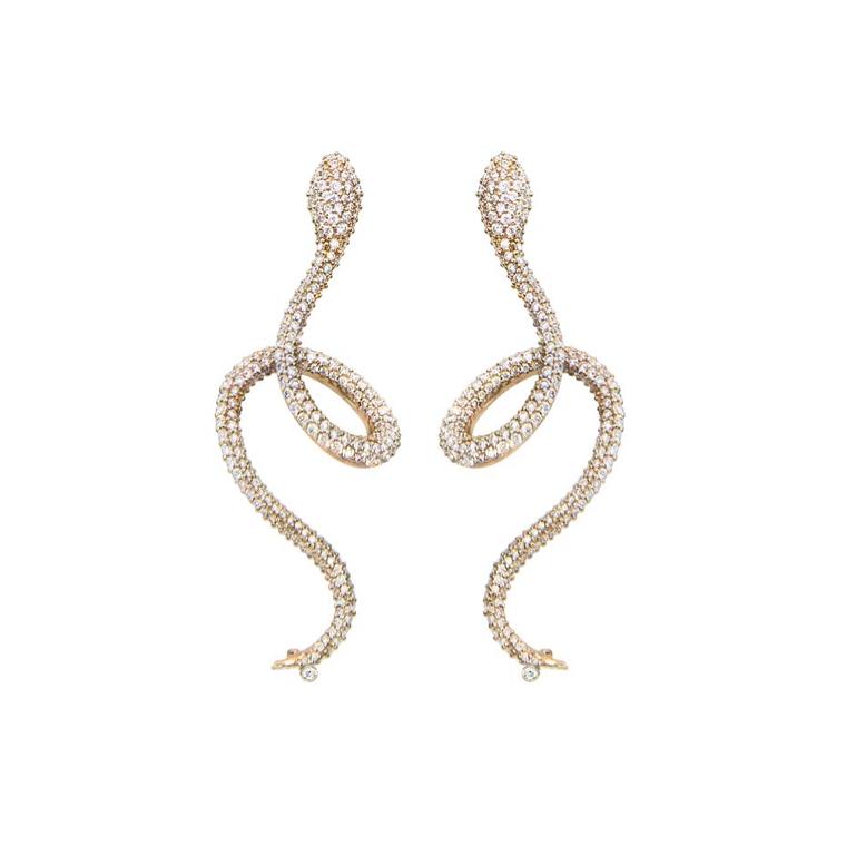 Ole Lynggaard high jewellery snake earrings in 18ct yellow gold with diamonds.