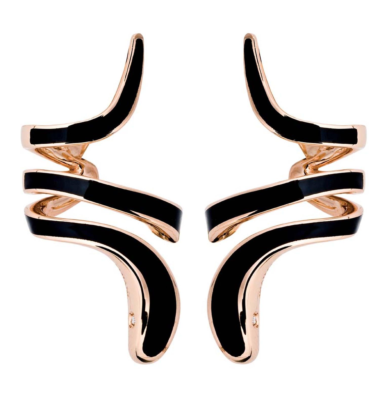 Pink gold and black ceramic earrings from Damiani's Eden collection.