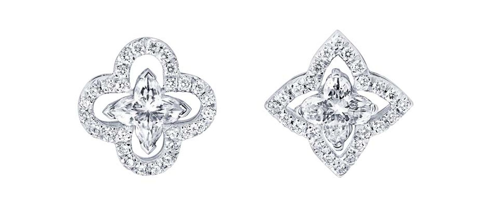 Mismatched Louis Vuitton Monogram Fusion diamond earrings, set with a star and flower solitaire diamond at the centre.