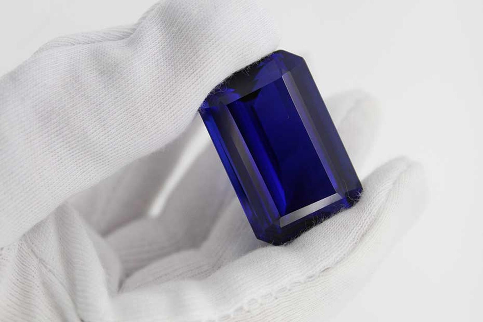 A 109ct blueish-violet tanzanite discovered by TanzaniteOne, which mines tanzanite exclusively in Tanzania, the only country in which tanzanite has been discovered.