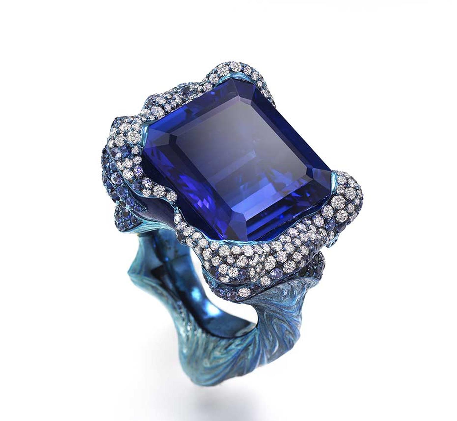 Wallace Chan The Tempest tanzanite ring, set with a "calm and mysterious" 22.28ct tanzanite.