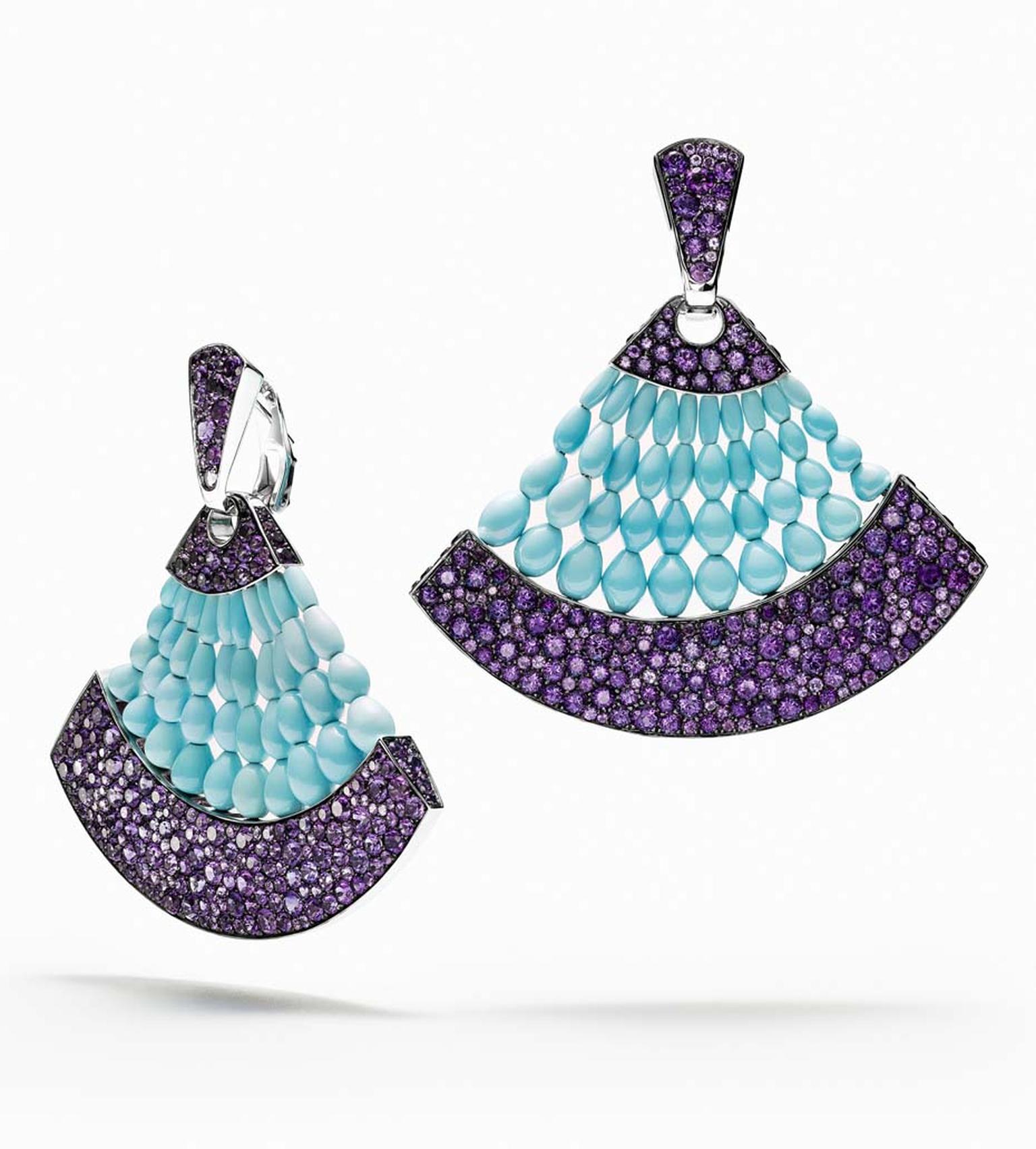 de GRISOGONO Melody of Colours earrings in white gold, with turquoise and amethysts.