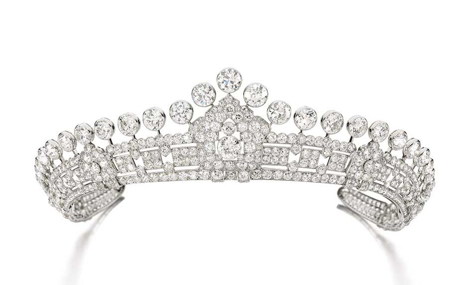 This Cartier tiara dating from the 1930s is one of three vintage tiaras from the estate of Mary, Duchess of Roxburghe, set to go under the hammer at next month’s Magnificent Jewels and Noble Jewels Sale at Sotheby’s Geneva (estimate: $306-505,000).