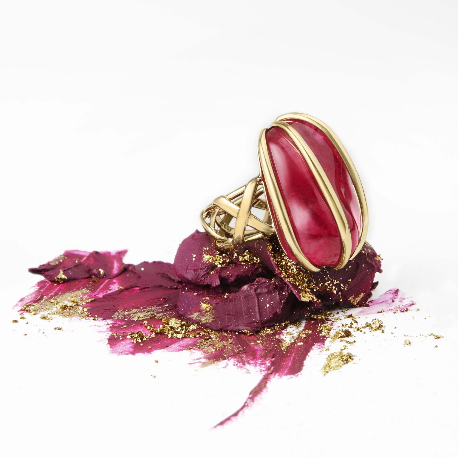 Rubellite cage ring.
