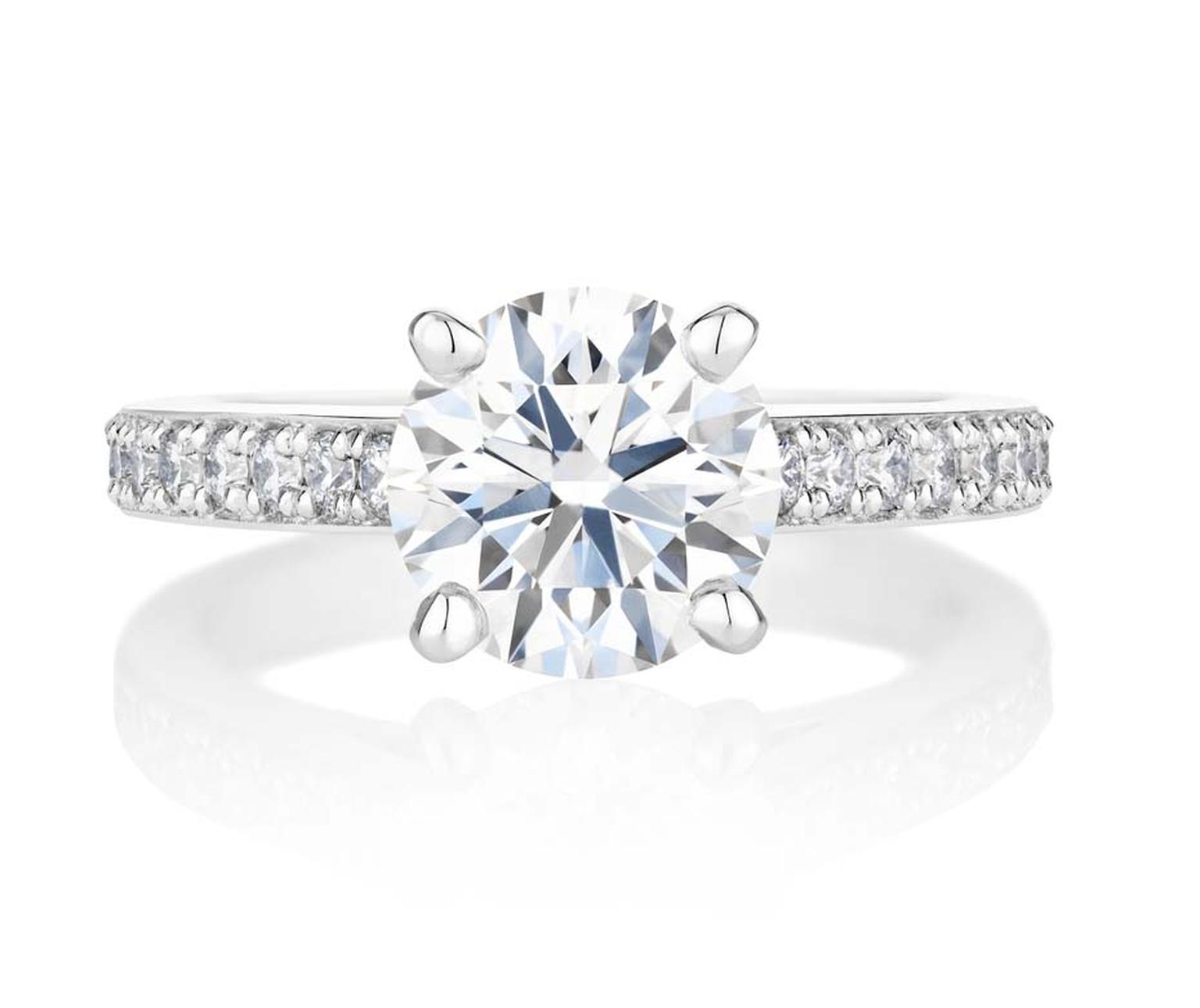 The latest design to join the collection of De Beers engagement rings, called Old Bond Street, is inspired by the classic lines of the jewellery house's very first diamond solitaire.