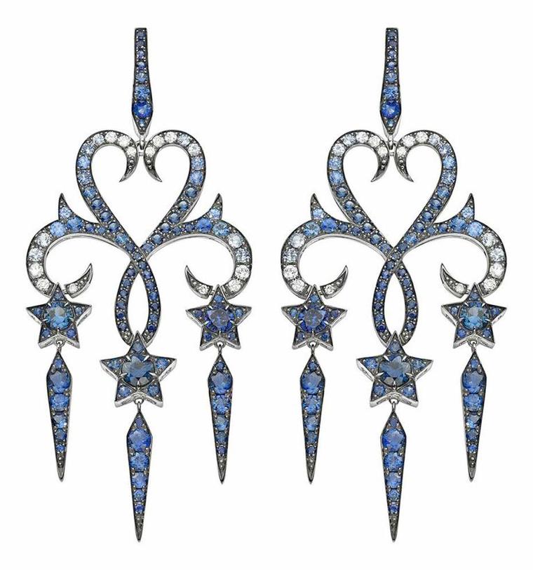 Stephen Webster Belle Epoque high jewellery earrings featuring blue sapphires.