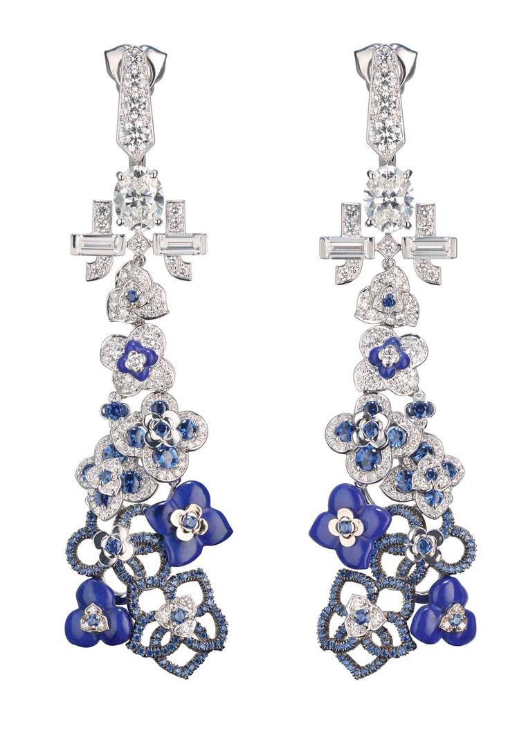 Chaumet Hortensia drop earrings, featuring blue sapphires and diamonds.